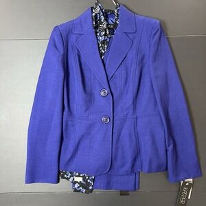 Kasper Pant Suit 2pc Women's 6 Purple Scarfed  NWT Retail $200 Business Academia